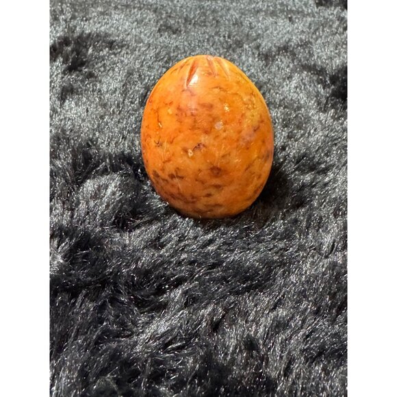 Italian Alabaster Round Orange Marble Owl Sculpture With Intricate Detailing - Picture 3 of 5